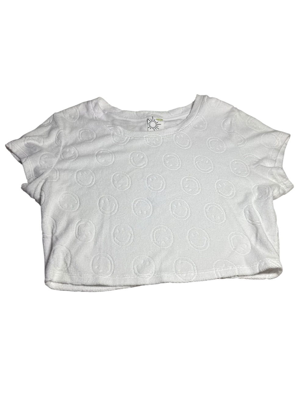 aerie White Embossed Smiley Crop Tee - Picture 1 of 8